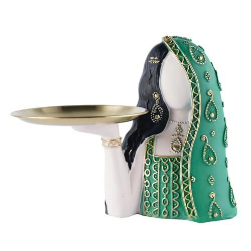 Ramadan Tray Eid Table Decorations Resin Women Figurines Home Decor Candy Dishes Decorative Key Tray Tabletop Decor for Ramadan Ornaments and Persian New Year Decorations, Green - color: Tray-green