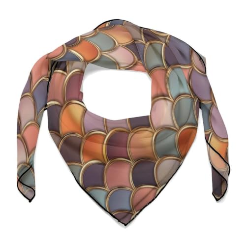 Women’s Square Scarf 27"x27", Lightweight Chiffon Satin Feel Fashion Scarf for Neck Hair Band Head Wrap Bag Accessory - color: Colorful Fish Scale