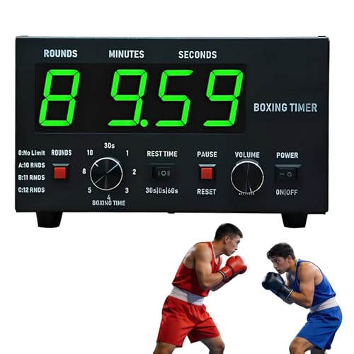 Professional Gym Timer Boxing Interval Timer, Boxing Round Timer with Adjustable Buzzer Alarm, for Muay Thai, Kickboxing, 30S-10min Training and 0/30/60S Rest Time Green