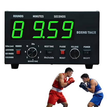 Professional Gym Timer Boxing Interval Timer, Boxing Round Timer with Adjustable Buzzer Alarm, for Muay Thai, Kickboxing, 30S-10min Training and 0/30/60S Rest Time Green