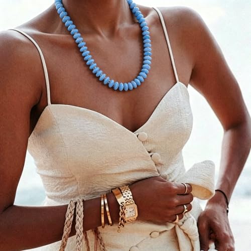 Resin Chunky Beaded Necklace for Women,Vacation Jewelry - color: Sky Blue
