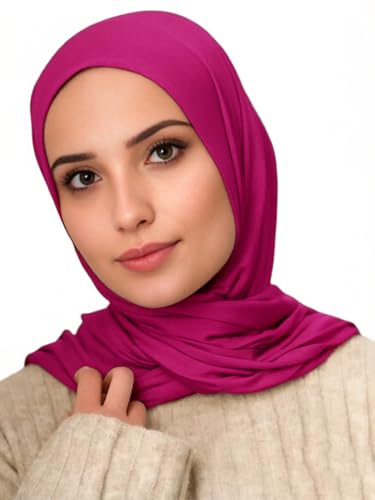 Harewom Polyester Hijab Lightweight Solid Head Wrap Scarf for Women Daily - color: Fuchsia