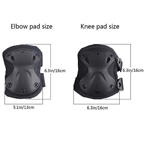 Combat Knee & Elbow Protective Pads Set for Outdoor CS Paintball Game Cycling Safety Skateboarding Gear Skates Knee Protection Guard Pads - color: Black