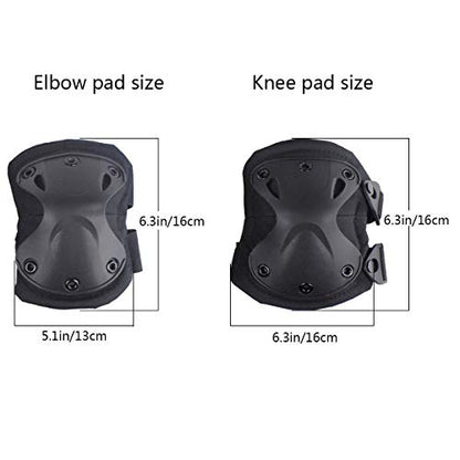 Combat Knee & Elbow Protective Pads Set for Outdoor CS Paintball Game Cycling Safety Skateboarding Gear Skates Knee Protection Guard Pads - color: Black