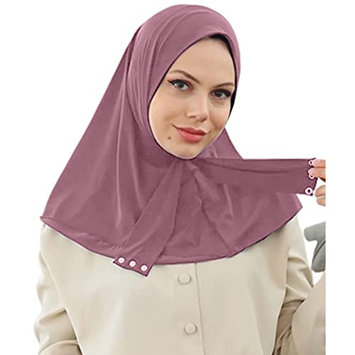 AIBEARTY Women Fashion Instant Muslim Turban Hijab with Snap Fastener Breathable Headscarf Bonnet Cap Turban Hat Shawl - color: Modal Pink - 3 Buttons