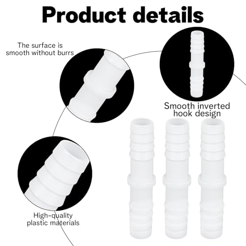 6 Pcs 1/2" x 1/2" Barbed Hose Fittings Plastic Hose Barb Fitting Barbed Splicer Mender Joint Adapter Union Fitting for Aquarium Household Fuel Gas Liquid Air Repair