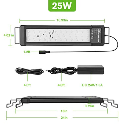 hygger 25W Smart Aquarium Light, Bluetooth LED Light with App Control, Full Spectrum Fish Tank Light with 24/7 Lighting Cycle, 5 Modes, Adjustable Timer, for 18"-24" Freshwater Planted Tank - size: 25W (for 18-24 inch Tank)