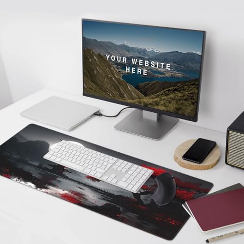 XXL Gaming Mouse Pad 35.4x15.7 Inch, Large Extended Desk Mat | Oriental Landscape Moon Design, Non-Slip Rubber Base, Water-Resistant Surface and Stitched Edges for Gaming, Office & Home - color: Oriental Landscape Moon