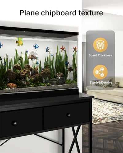 5-10 Gal Fish Tank Stand for Office Home, Metal Aquarium Stand with Drawer | Heavy Metal, Adjustable Feet, Fish Tank Table for Reptile Turtle Breeder Terrarium, Easy Assemble and Clean, 220lbs Capacity