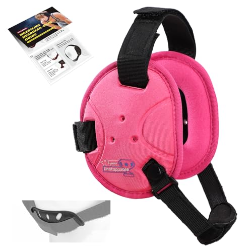 Trymaker Wrestling Headgear, Head Gear for Youth with Chin Cup & Pad, Dual Ear Guard for MMA, BJJ (Head Under 21", Ages 4–9) - color: Pink Headgear & Black Strap
