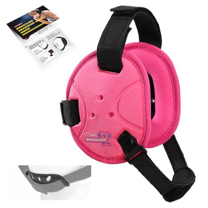 Trymaker Wrestling Headgear, Head Gear for Youth with Chin Cup & Pad | Head Under 21", Ages 4–9, Sorf Triple-Layer Ear Guard, 3-Point Adjustment System, MMA, Jiu-Jitsu, BJJ - color: Pink Headgear & Black Strap