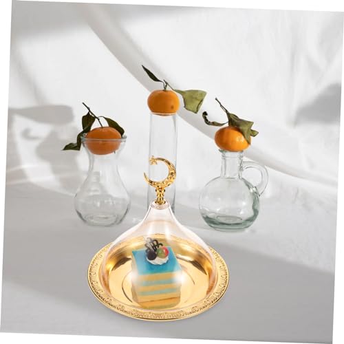 TIDTALEO 1 Set Dessert Plate eid Ramadan Food Tray Ramadan Food Plate Cake Serving Platter Snack Holder Cake Stand with Dome Serving Tray appertizer Salad Bowl with Cover Zinc Alloy