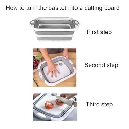 Camping Collapsible Cutting Board Dish Basin BBQ Prep Tub Camp Sink Dish Washing Station Multifunctional Storage Basket(Grey white) - color: Grey white