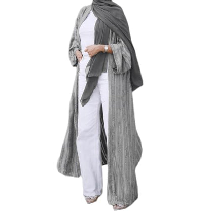 Front Open Abayas for Women Muslim with Hijab Scarf Islamic Prayer Clothes Long Sleeve Muslim Cardigan Dress Dubai Cardi Robe - color: Grey, size: X-Large