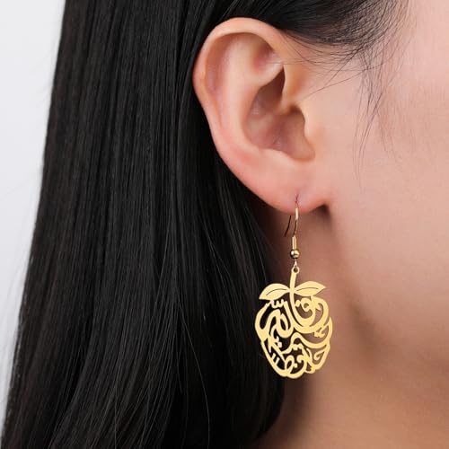 Pomegranate Arabic Calligraphy Earrings Islamic Blessing Love Hope Earrings Persian Muslim Amulet Religious Jewelry Eid Ramadan Gift for Women - color: gold