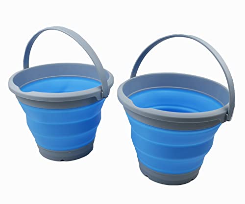 SAMMART 5.5L (1.4 Gallon) Collapsible Plastic Bucket - Foldable Round Tub - Portable Fishing Water Pail - Space Saving Outdoor Waterpot (Grey/Marine Blue (Set of 2)) - color: Grey/Marine Blue (Set of 2)