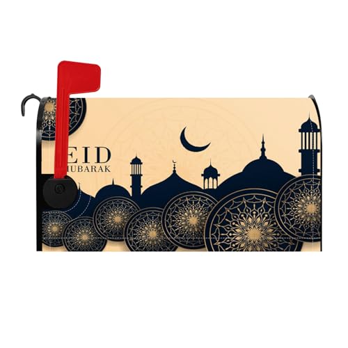 Eid Mubarak Magnetic Mailbox Covers Islamic Muslim Ramadan Eid Arabian Decorative Postbox Letterbox Cover Standard Size 21x18 Inch for Festival Decors Farmhouse Garden Yard Outdoor Decoration - color: black and brown