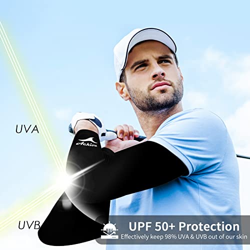 Achiou Cooling Ice Silk Arm Sleeves, Summer UV Sun Protection Compression Sleeves UPF 50+ for Women Volleyball Youth Sports - color: 4 Pairs: Black