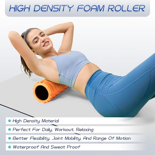 Krightlink 5-in-1 Foam Roller Set, Massage Roller Stick, Massage Ball, Resistance Band for Deep Muscle Massage, Trigger Point Release, Pilates, Yoga (Orange-18(2 in 1)) - color: Orange-18"(2 in 1)