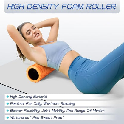 Krightlink 5-in-1 Foam Roller Set, Massage Roller Stick, Massage Ball, Resistance Band for Deep Muscle Massage, Trigger Point Release, Pilates, Yoga (Orange-18(2 in 1)) - color: Orange-18"(2 in 1)