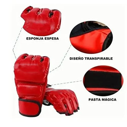 Unisex MMA Gloves, Half Finger Kickboxing Gloves with Open Palm Design for Fighting Training Muay Thai Boxing, Red