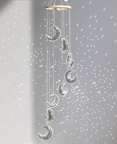 AceList Big Moon Hanging Disco Ball Decor–35.4 Inch Hanging Crescent Moon Mirrors, Perfect for Indoor & Outdoor Decoration, Holiday & Party Decor, Unique Gift Idea - color: Moon