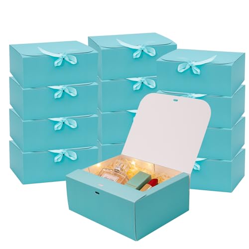 LWYMX 12 PCS Blue Gift Boxes with Lids，9.8x7.8x3.9, Bridesmaid Proposal Box with Ribbon, Gift Boxes for Wedding, Christmas, Valentine's Day,Birthday,Baby Shower and the other Parties - color: Blue, size: 1 Count (Pack of 12)
