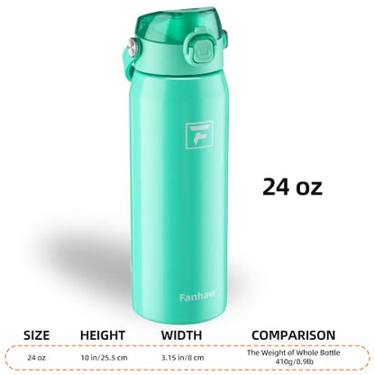 Fanhaw 24 oz Insulated Stainless Steel Water Bottle with 2-in-1 Straw& Chug Lid, Leakproof Wide Mouth Vacuum Bottle for School, Sports, Kids, Teens& Adults, Back to School Essentials (Bianchi Green) - color: Bianchi Green