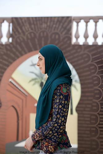 SARJANA Women's Solid Color Cotton Hijab with Under Scarf Cap Ready to Wear Stretch Scarves Long Scarfs FREE SIZE - color: Teal