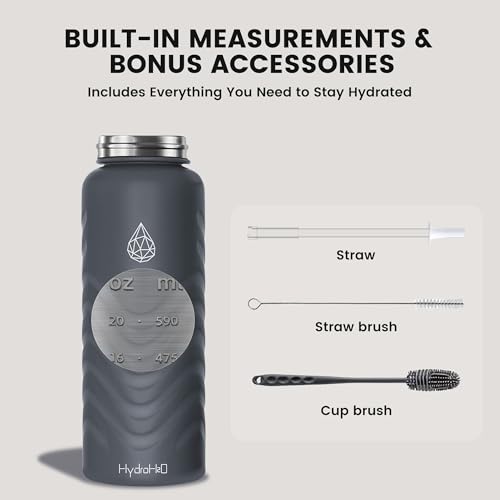 32oz Stainless Steel Insulated Water Bottle, 48H Ice Cold & 24H Hot, Leak-Proof Wide Mouth Lids (Straw & Spout), BPA-Free Bottles, Mens Water Bottle for Gym, Hiking, Travel - Grey - color: Gray, size: 32 Ounces