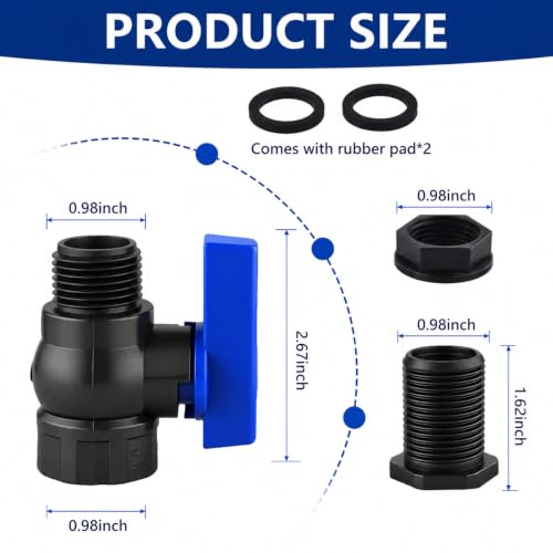 2 Pack 3/4 Inch Rain Barrel Spigot Kit, PVC Garden Hose Shut Off Valve with Bulkhead Fitting, Rain Barrel Diverter Kit for Water Tanks, Aquariums, Garden Barrel