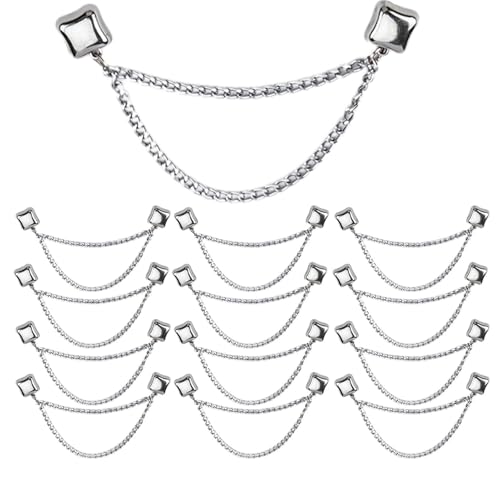 Hijab Magnets with Chain - 10X Strongest Magnetic Strength Buttons Clips | Multi-Purpose Clothing Shawl Clips Clothing Accessories for Scarves, Hats - color: Silver