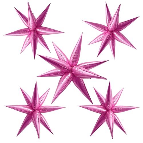 60Pcs Hot Pink Star Balloons for Princess Birthday Decorations Explosion Mylar Balloons Large Prom Balloon for Valentines Day Easter Baby Shower Bachelorette Graduation New Year Party Supplies - color: Pearlescent Pink