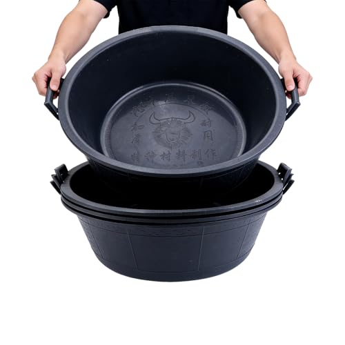 4Pcs Large Rubber and Plastic Feed Pan with Handle, 8.6 Gallon 34 Quart | Utility Horse Feed Bucket, For Cats Dogs Goats Chicken, Dust Bath Container, Animal Feeding Watering Bowl