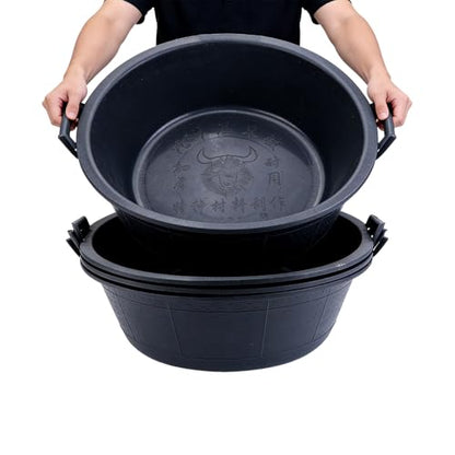 4Pcs Large Rubber and Plastic Feed Pan with Handle, 8.6 Gallon 34 Quart | Utility Horse Feed Bucket, For Cats Dogs Goats Chicken, Dust Bath Container, Animal Feeding Watering Bowl