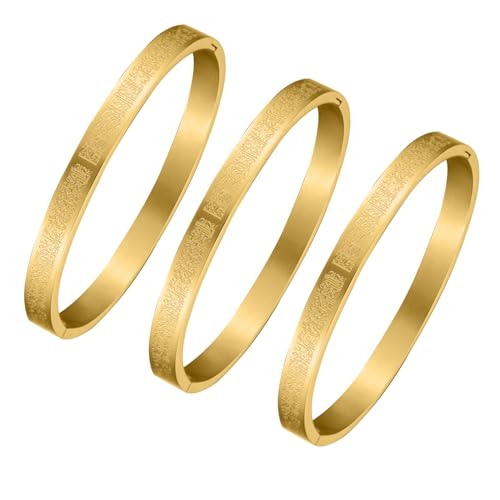 AYATUL KURSI Islamic Jewelry Bracelets Stainless Steel Openable Bangles Arabic Calligraphy Islamic Faith Gifts Messager Islamic Calligraphy Muslim Men Jewelry Bracelets Gift for Women - color: 3-Gold