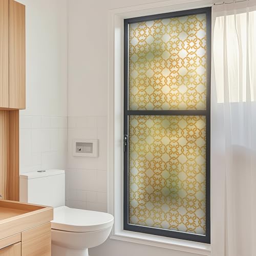 DKTIE Celtic Knot Seamless Pattern Full Privacy Window Film | French Doors Stained Glass Look Art Deco Background Japanese Overlap Circle Net (C650, 17.7'' x 78.7'') - color: C650, size: 17.7'' x 78.7'' (with tools)