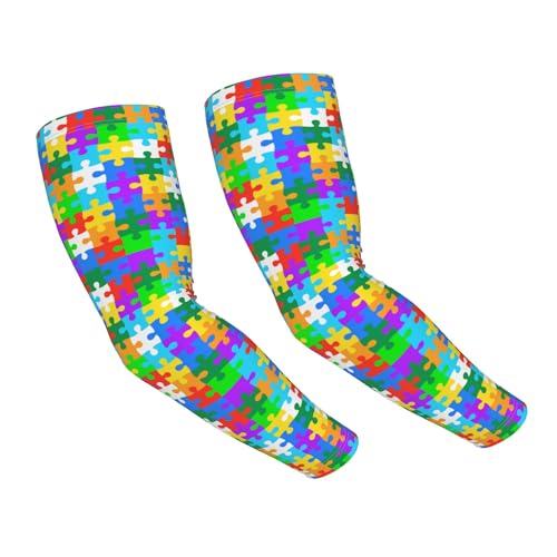 Arm Sleeves Outdoor Garden Sports Cooling Sun Sleeve for Women Men Farm - color: Autism Puzzle