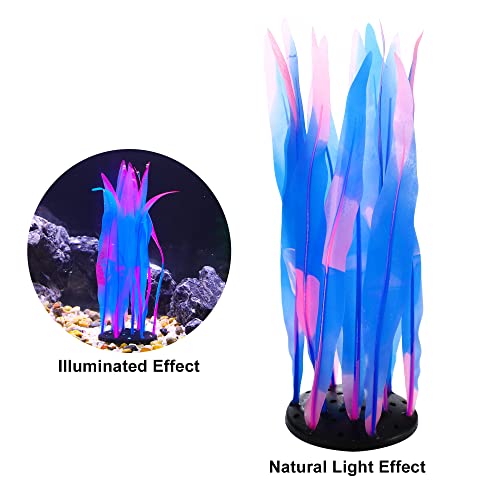 VOCOSTE Soft Silicone Glowing Aquatic Artificial Seaweed, Fluorescence Aquarium Kelp for Fish Tank Decoration, Blue