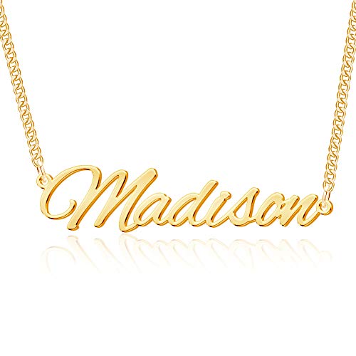 TinyName Custom Name Necklace Personalized 18K Gold Plated Nameplate Customized Jewelry Gift for Women - color: Horizontal Name Necklace-Curb Chain