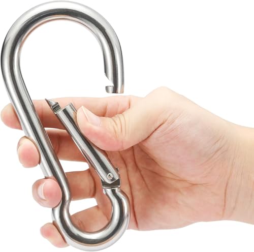 Stainless Steel Spring Snap Hook Carabiner - 304 Stainless Steel Caribeener Clips, Set of 6 - color: Silver, size: 6.2 Inch