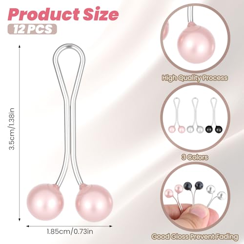 12 PCS Pearl Hijab Clips, Multicolor Hijab Pins for Scarf | Pearl U Hijab Fasteners and Scarf Pin for Women Thin Shawl Scarf Sweater