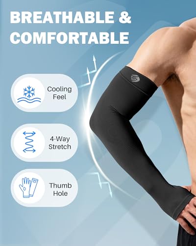 Arm Sleeves for Men Women UV Sun Protection Compression Arm Warmer Tattoo Cover Up, Sports Golf Cooling Sleeves - color: 4 Pairs_black