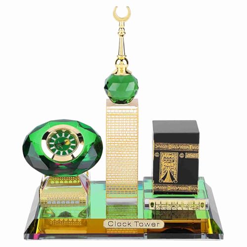 Islamic Table Decors, Muslim Kaaba Clock Tower Model Kaaba Allah Crystal Figurines, Muslim Decorations Islamic Architecture Handicrafts or Souvenirs Festival Home Desktop Decor
