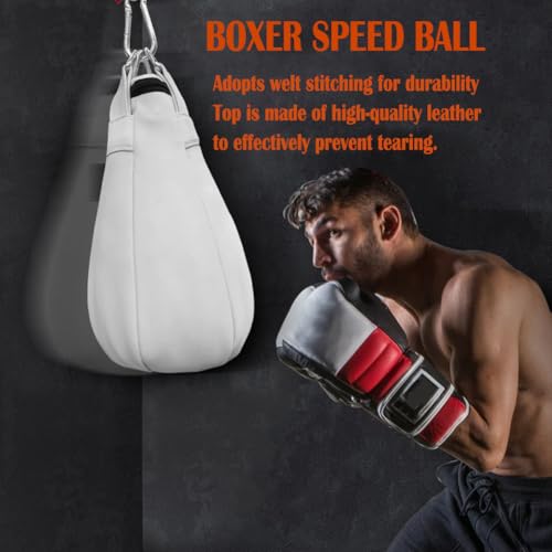 Speed Ball Punching Bag Leather, Folding Heavy Duty Boxing Punching Bag with Hanging Rope, Muay Thai Training Punch Dodge for Home Gym, Adult Boxing Training Equipment - color: Black