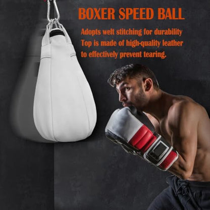 Speed Ball Punching Bag Leather, Folding Heavy Duty Boxing Punching Bag with Hanging Rope, Muay Thai Training Punch Dodge for Home Gym, Adult Boxing Training Equipment - color: Black