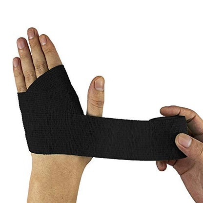 FRESINIDER 9 Rolls Self Adhesive Wrap Athletic Tape Gauze, Breathable Elastic Cohesive Bandage for Sports Injury & Pet (7 Pcs 2" x 5 Yards + 2 Pcs 1" X 5 Yards) (Black) - color: Black