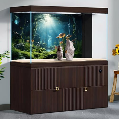 Jungle Rainforest Fish Tank Background Tropical Underwater Cave Aquarium Background Mushrooms Lush Green Moss Terrarium Backgrounds Lake Stream Rock Reptile Tank Backgrounds Wallpaper Poster 48x24in - size: 48(W)x24(H)inches/ 120(W)*60cm(H)