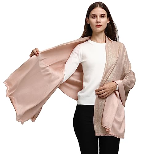 LMVERNA Women's Sparkling Metallic Soft Pashmina Shawls and Wraps Scarf in Solid Colors - color: Champagne-gold