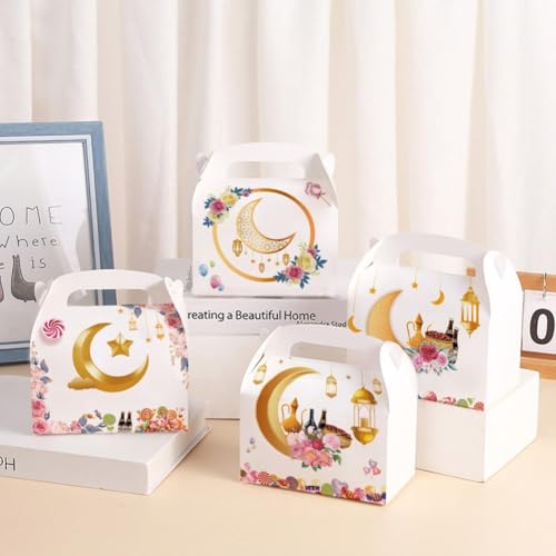 Sanfly Eid Mubarak Candy Box 12 Pack Ramadan Boxes Eid Mubarak Gift Boxes Star Moon Lantern Party Favor with Handle for Eid Fitr - color: B